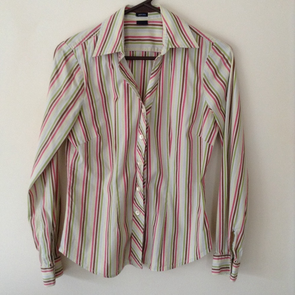 Gap long sleeve brown, green and pink stripes